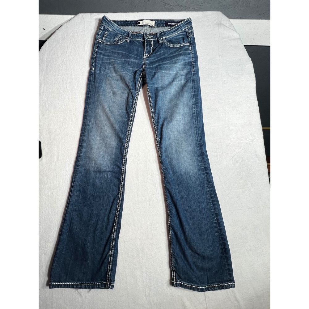 Vigoss Collection Womens 7 Bootcut Jeans Medium Wash Thick Stitch Embellished